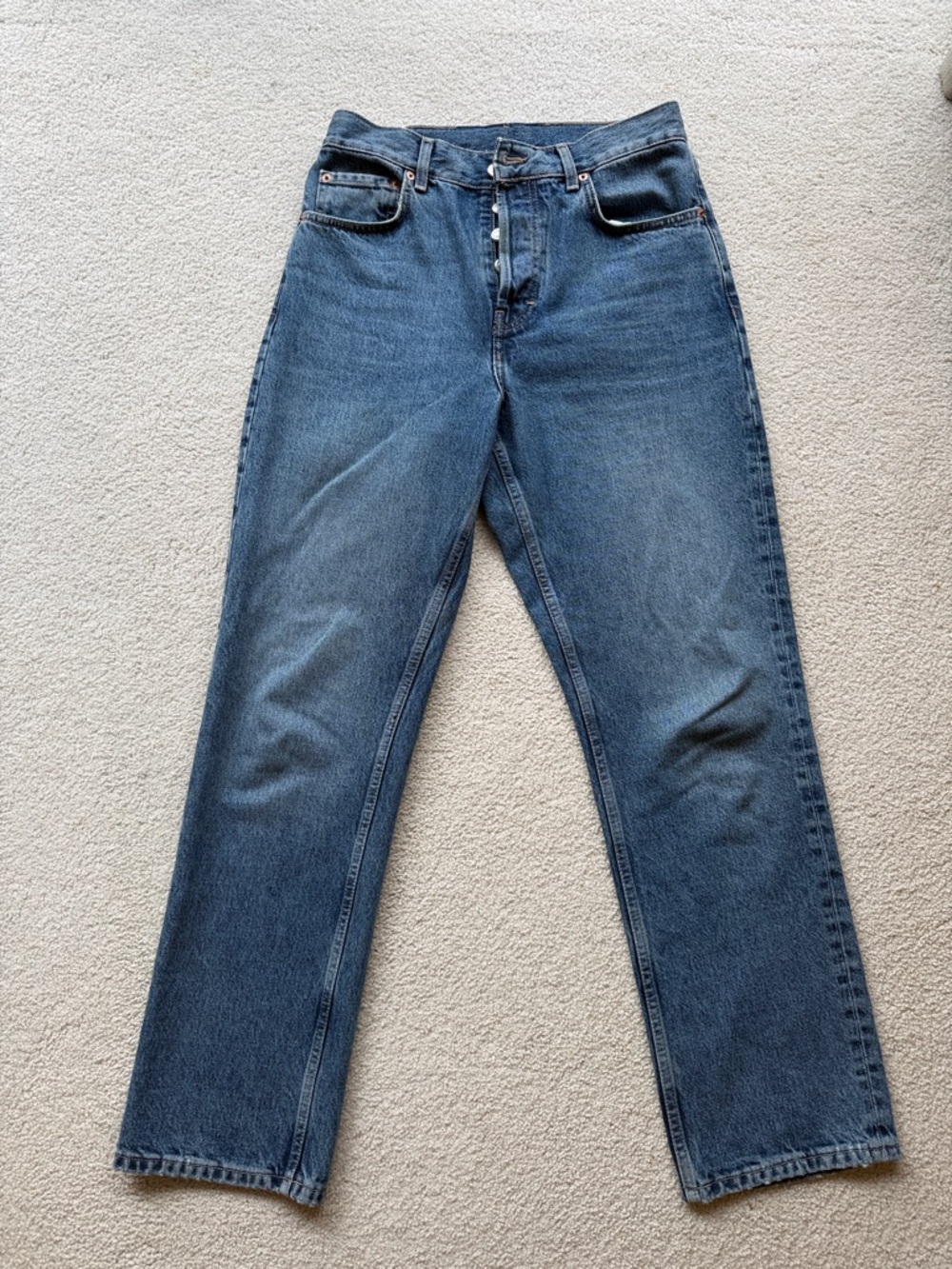 Topshop High Rise Straight-Leg Denim Jeans in Medium Blue